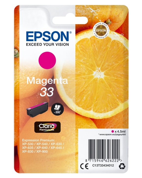 Epson Oranges Singlepack Magenta 33 Claria Premium Ink i gruppen DATORER & KRINGUTRUSTNING / Skrivare & Tillbehör / Bläck & Toner / Bläckpatroner / Epson hos TP E-commerce Nordic AB (A14096)