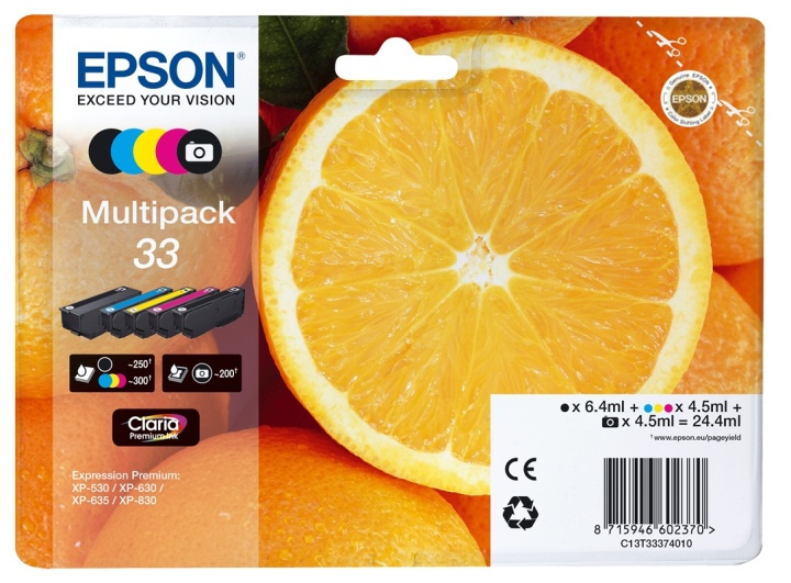Epson Oranges Multipack 5-colours 33 Claria Premium Ink i gruppen DATORER & KRINGUTRUSTNING / Skrivare & Tillbehör / Bläck & Toner / Bläckpatroner / Epson hos TP E-commerce Nordic AB (A14097)