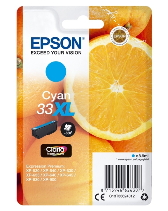 Epson Oranges Singlepack Cyan 33XL Claria Premium Ink i gruppen DATORER & KRINGUTRUSTNING / Skrivare & Tillbehör / Bläck & Toner / Bläckpatroner / Epson hos Teknikproffset Nordic AB (A14099)