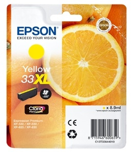 Epson Oranges C13T33644010 bläckpatroner 1 styck Original Gul i gruppen DATORER & KRINGUTRUSTNING / Skrivare & Tillbehör / Bläck & Toner / Bläckpatroner / Epson hos TP E-commerce Nordic AB (A14101)