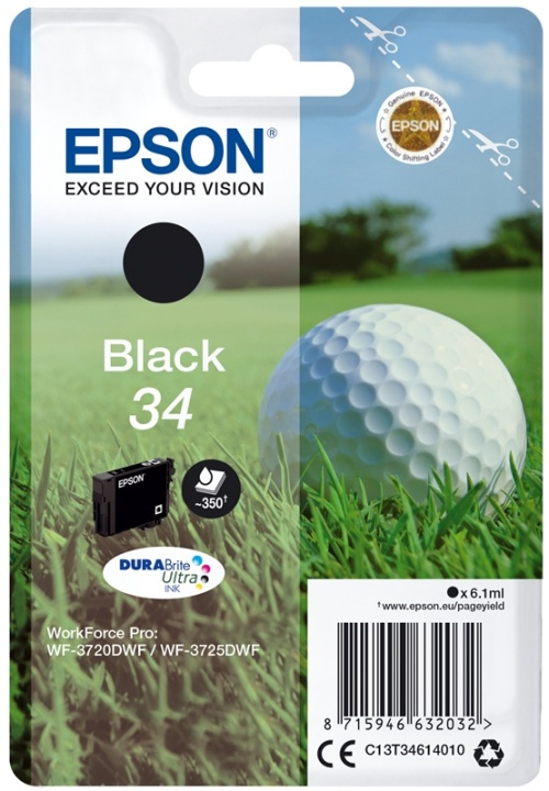 Epson Golf ball Singlepack Black 34 DURABrite Ultra Ink i gruppen DATORER & KRINGUTRUSTNING / Skrivare & Tillbehör / Bläck & Toner / Bläckpatroner / Epson hos TP E-commerce Nordic AB (A14105)