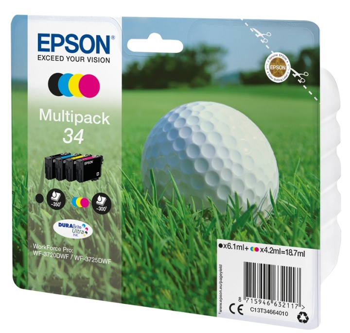 Epson Golf ball Multipack 4-colours 34 DURABrite Ultra Ink i gruppen DATORER & KRINGUTRUSTNING / Skrivare & Tillbehör / Bläck & Toner / Bläckpatroner / Epson hos TP E-commerce Nordic AB (A14106)