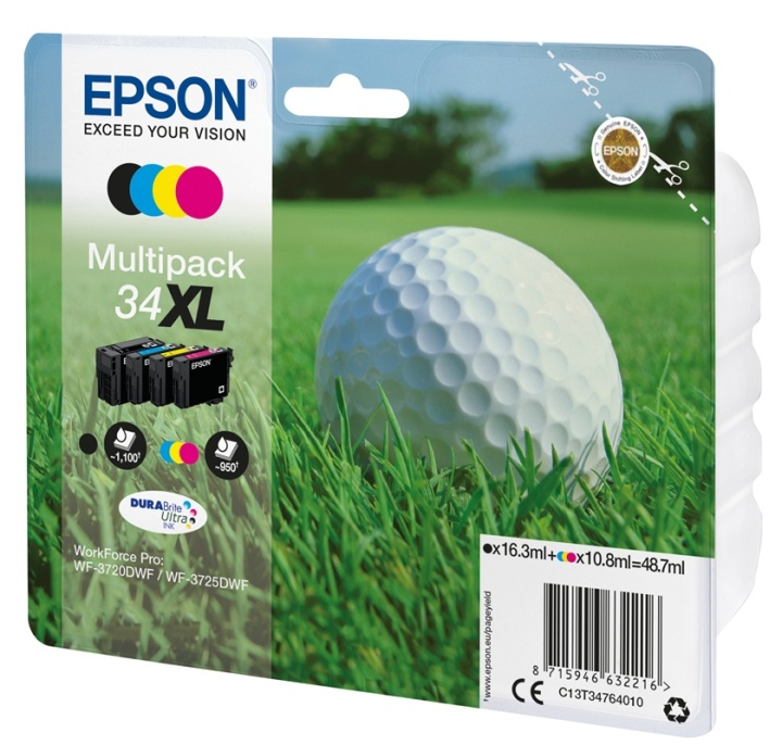 Epson Golf ball Multipack 4-colours 34XL DURABrite Ultra Ink i gruppen DATORER & KRINGUTRUSTNING / Skrivare & Tillbehör / Bläck & Toner / Bläckpatroner / Epson hos TP E-commerce Nordic AB (A14107)