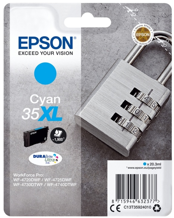 Epson Padlock Singlepack Cyan 35XL DURABrite Ultra Ink i gruppen DATORER & KRINGUTRUSTNING / Skrivare & Tillbehör / Bläck & Toner / Bläckpatroner / Epson hos TP E-commerce Nordic AB (A14108)