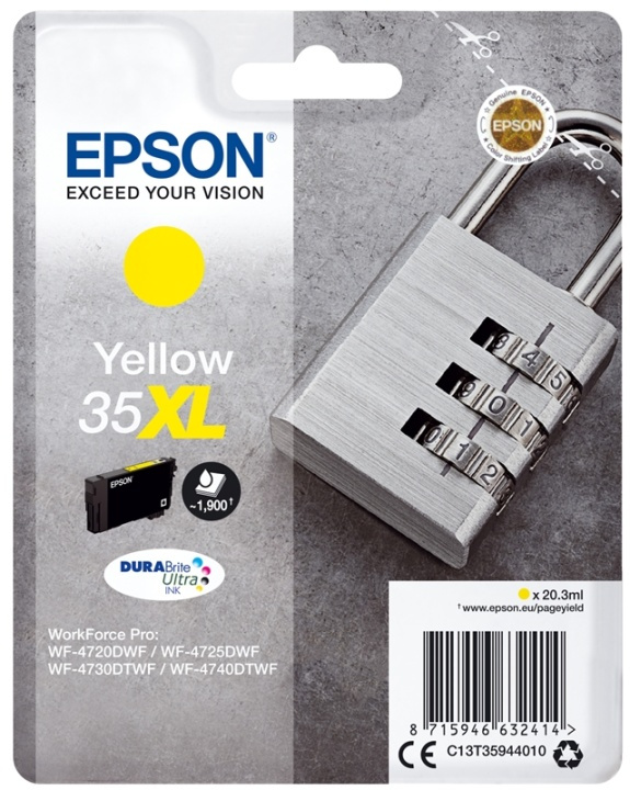 Epson Padlock Singlepack Yellow 35XL DURABrite Ultra Ink i gruppen DATORER & KRINGUTRUSTNING / Skrivare & Tillbehör / Bläck & Toner / Bläckpatroner / Epson hos TP E-commerce Nordic AB (A14109)