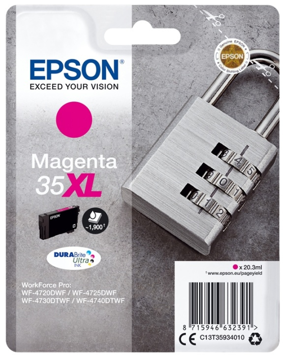 Epson Padlock Singlepack Magenta 35XL DURABrite Ultra Ink i gruppen DATORER & KRINGUTRUSTNING / Skrivare & Tillbehör / Bläck & Toner / Bläckpatroner / Epson hos TP E-commerce Nordic AB (A14110)