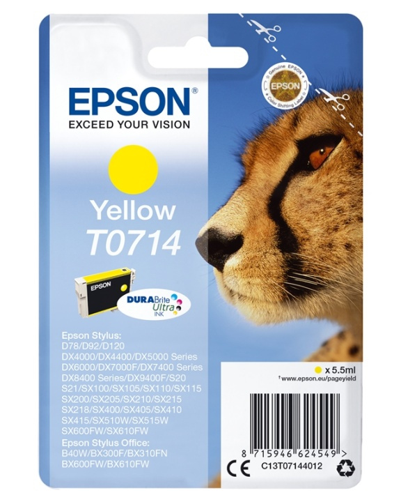 Epson Enpack gul T0714 DURABrite Ultra-bläck i gruppen DATORER & KRINGUTRUSTNING / Skrivare & Tillbehör / Bläck & Toner / Bläckpatroner / Epson hos TP E-commerce Nordic AB (A14132)