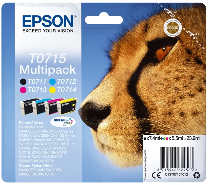Epson Flerpack 4 färger T0715 DURABrite Ultra-bläck i gruppen DATORER & KRINGUTRUSTNING / Skrivare & Tillbehör / Bläck & Toner / Bläckpatroner / Epson hos TP E-commerce Nordic AB (A14133)