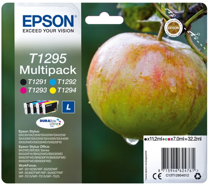 Epson Apple Flerpack 4 färger T1295 DURABrite Ultra-bläck i gruppen DATORER & KRINGUTRUSTNING / Skrivare & Tillbehör / Bläck & Toner / Bläckpatroner / Epson hos TP E-commerce Nordic AB (A14137)