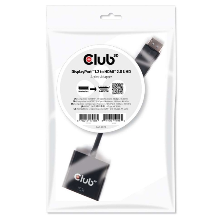 CLUB3D DisplayPort 1.2 to HDMI 2.0 UHD Active Adapter i gruppen DATORER & KRINGUTRUSTNING / Datorkablar / DisplayPort / Adaptrar hos TP E-commerce Nordic AB (A14268)