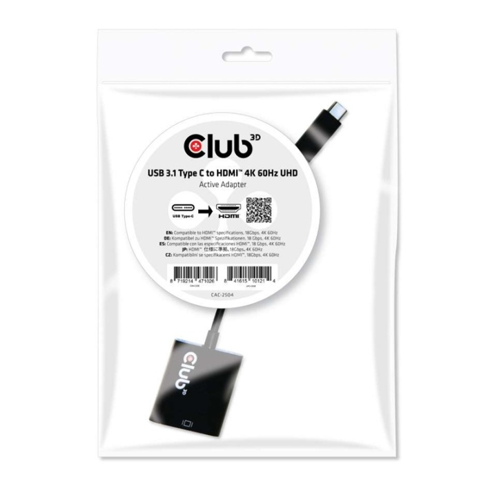 CLUB3D USB 3.1 Type C to HDMI 2.0 UHD 4K 60HZ Active Adapter i gruppen HEMELEKTRONIK / Kablar & Adaptrar / HDMI / Adaptrar hos TP E-commerce Nordic AB (A14272)