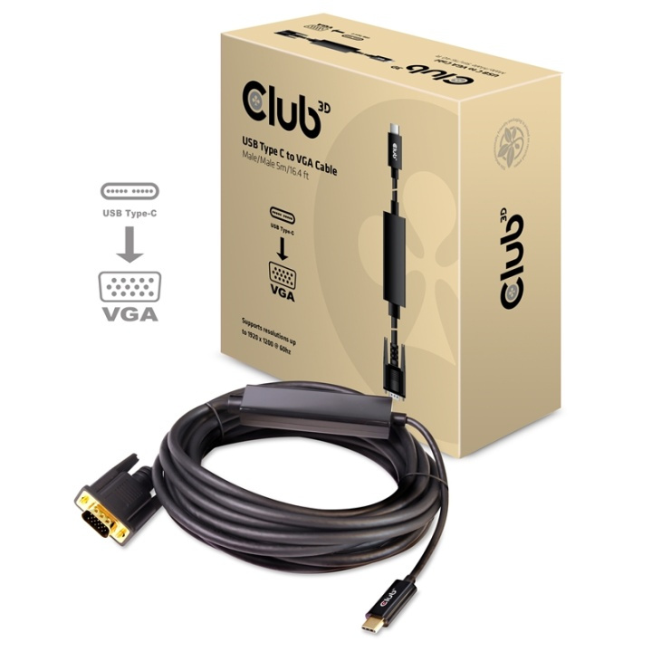 Club 3D - Adapterkabel - 24 pin USB-C hane till HD-15 (VGA) hane - 5 m - aktiv i gruppen DATORER & KRINGUTRUSTNING / Datorkablar / VGA / Kablar hos TP E-commerce Nordic AB (A14287)