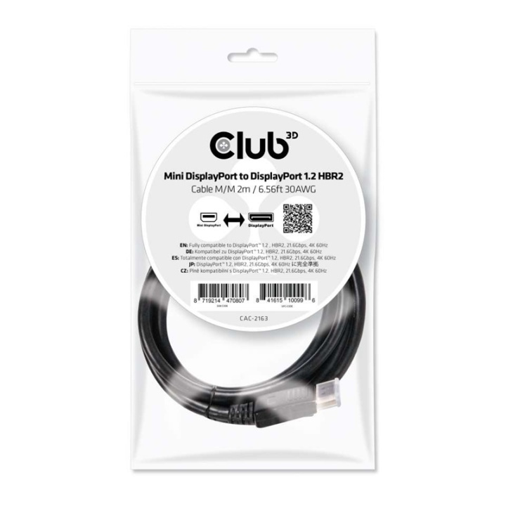 CLUB3D Mini DisplayPort to DisplayPort 1.2 M/M 2m/6.56ft 4K60Hz i gruppen DATORER & KRINGUTRUSTNING / Datorkablar / DisplayPort / Kablar hos TP E-commerce Nordic AB (A14574)