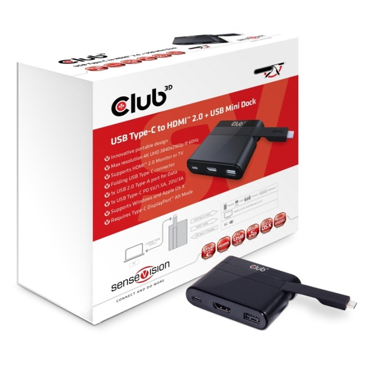 CLUB3D USB Type-C to HDMIT 2.0 + USB 2.0 + USB Type-C Charging Mini Dock i gruppen HEMELEKTRONIK / Kablar & Adaptrar / HDMI / Adaptrar hos TP E-commerce Nordic AB (A14580)