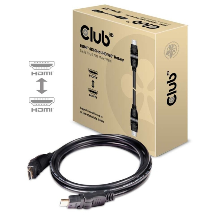 CLUB3D HDMI 2.0 4K60Hz UHD 360 Degree Rotary cable 2m/6.74ft i gruppen HEMELEKTRONIK / Kablar & Adaptrar / HDMI / Kablar hos TP E-commerce Nordic AB (A14786)