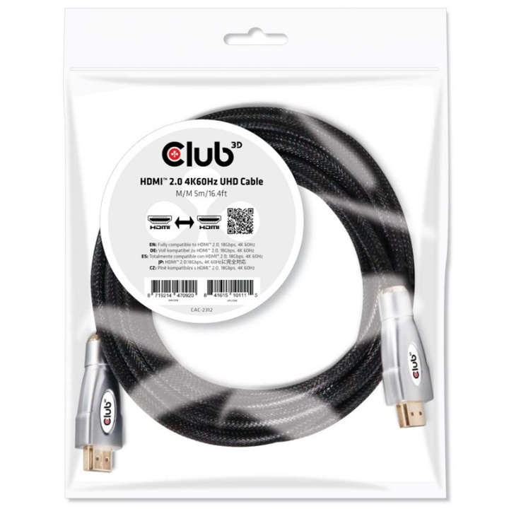 CLUB3D HDMI 2.0 4K60Hz UHD Cable 5m/16.4ft i gruppen HEMELEKTRONIK / Kablar & Adaptrar / HDMI / Kablar hos TP E-commerce Nordic AB (A14789)