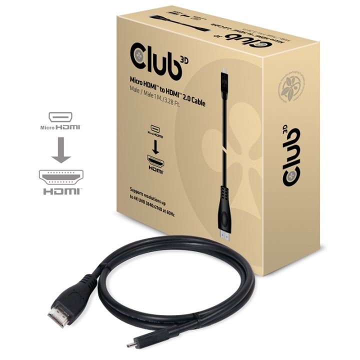 CLUB3D Micro HDMIT to HDMIT 2.0 4K60Hz Cable 1M / 3.28Ft i gruppen HEMELEKTRONIK / Kablar & Adaptrar / HDMI / Kablar hos TP E-commerce Nordic AB (A14796)