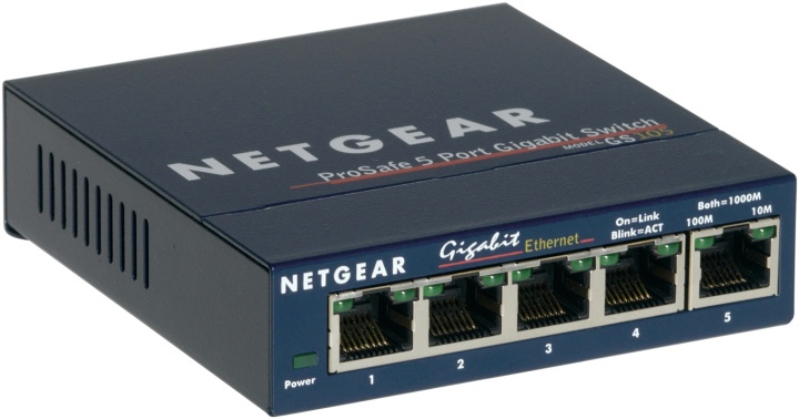 Netgear GS105 Ohanterad Gigabit Ethernet (10/100/1000) Blå i gruppen DATORER & KRINGUTRUSTNING / Nätverk / Switchar / 10/100/1000Mbps hos TP E-commerce Nordic AB (A15269)