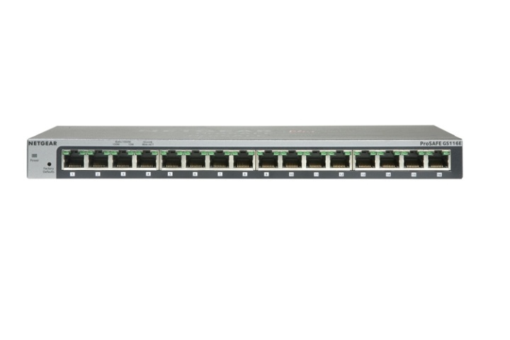 Netgear GS116 Ohanterad Grå i gruppen DATORER & KRINGUTRUSTNING / Nätverk / Switchar hos TP E-commerce Nordic AB (A15271)