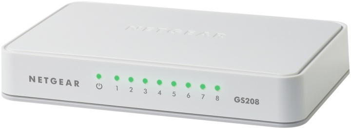 Netgear GS208 Gigabit Ethernet (10/100/1000) Vit i gruppen DATORER & KRINGUTRUSTNING / Nätverk / Switchar hos TP E-commerce Nordic AB (A15273)