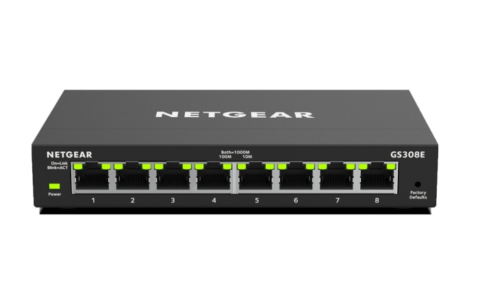Netgear GS308E hanterad Gigabit Ethernet (10/100/1000) Svart i gruppen DATORER & KRINGUTRUSTNING / Nätverk / Switchar / 10/100/1000Mbps hos TP E-commerce Nordic AB (A15277)