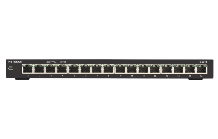 Netgear GS316 Ohanterad Gigabit Ethernet (10/100/1000) Svart i gruppen DATORER & KRINGUTRUSTNING / Nätverk / Switchar / 10/100/1000Mbps hos TP E-commerce Nordic AB (A15278)