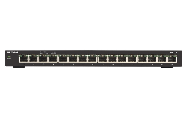 Netgear GS316 Ohanterad Gigabit Ethernet (10/100/1000) Svart i gruppen DATORER & KRINGUTRUSTNING / Nätverk / Switchar hos TP E-commerce Nordic AB (A15278)