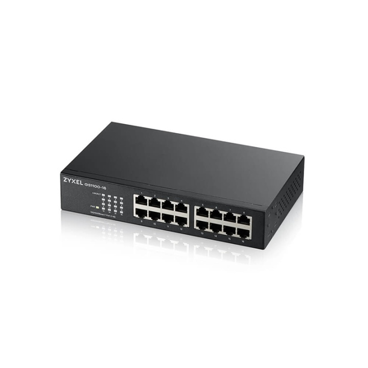 Zyxel GS1100-16 Ohanterad Gigabit Ethernet (10/100/1000) Svart i gruppen DATORER & KRINGUTRUSTNING / Nätverk / Switchar hos TP E-commerce Nordic AB (A15294)