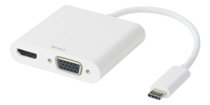 DELTACO USB-C dockningsstation, HDMI/VGA/USB-C, 100W USB-C PD 3.0, vit i gruppen DATORER & KRINGUTRUSTNING / Bärbara datorer & tillbehör / Dockningsstation hos TP E-commerce Nordic AB (A16582)