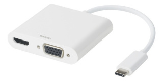 DELTACO USB-C dockningsstation, HDMI/VGA/USB-C, 100W USB-C PD 3.0, vit