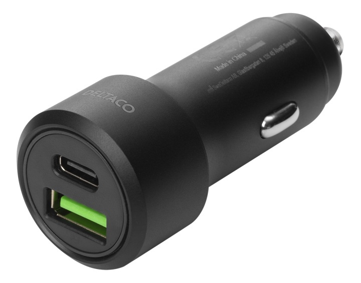 DELTACO USB car charger, 1x USB-C, PD 18 W, 1x USB-A, 18 W, 36W, metal i gruppen SMARTPHONE & SURFPLATTOR / Laddare & Kablar / Billaddare / Billaddare USB hos TP E-commerce Nordic AB (A16662)