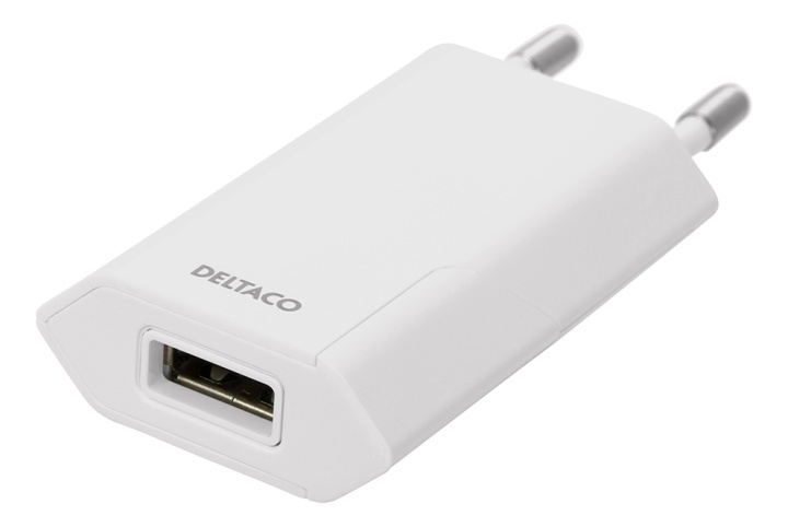 DELTACO USB wall charger, 1x USB-A, 1 A, 5 W, white i gruppen SMARTPHONE & SURFPLATTOR / Laddare & Kablar / Väggladdare / Väggladdare USB hos TP E-commerce Nordic AB (A16666)
