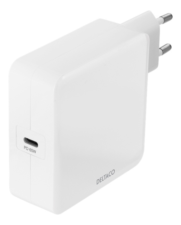 DELTACO USB-C PD väggladdare, 65 W, vit i gruppen SMARTPHONE & SURFPLATTOR / Laddare & Kablar / Väggladdare / Väggladdare USB hos TP E-commerce Nordic AB (A16671)