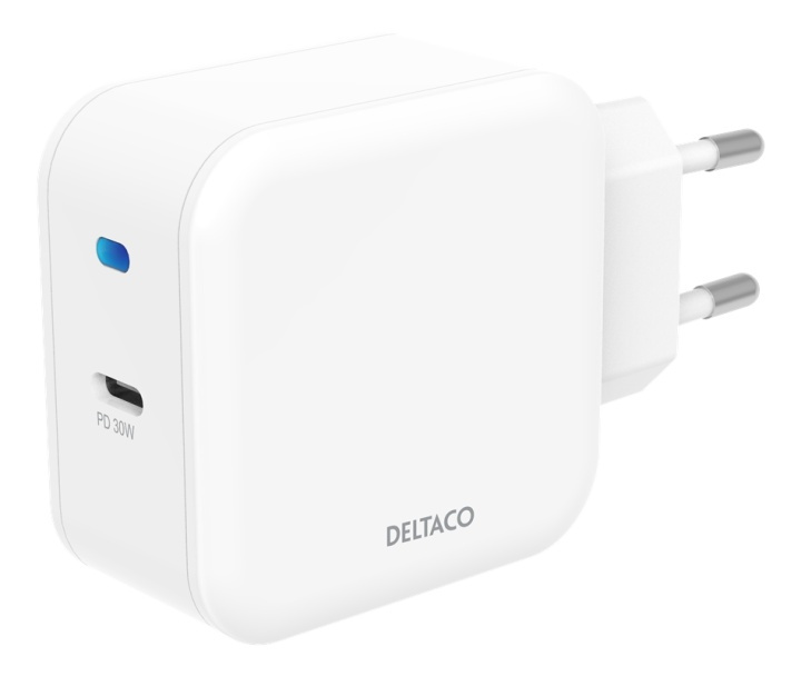 DELTACO USB-C väggladdare med PD, 9 V/3 A, 30 W, white i gruppen SMARTPHONE & SURFPLATTOR / Laddare & Kablar / Väggladdare / Väggladdare USB hos TP E-commerce Nordic AB (A16673)