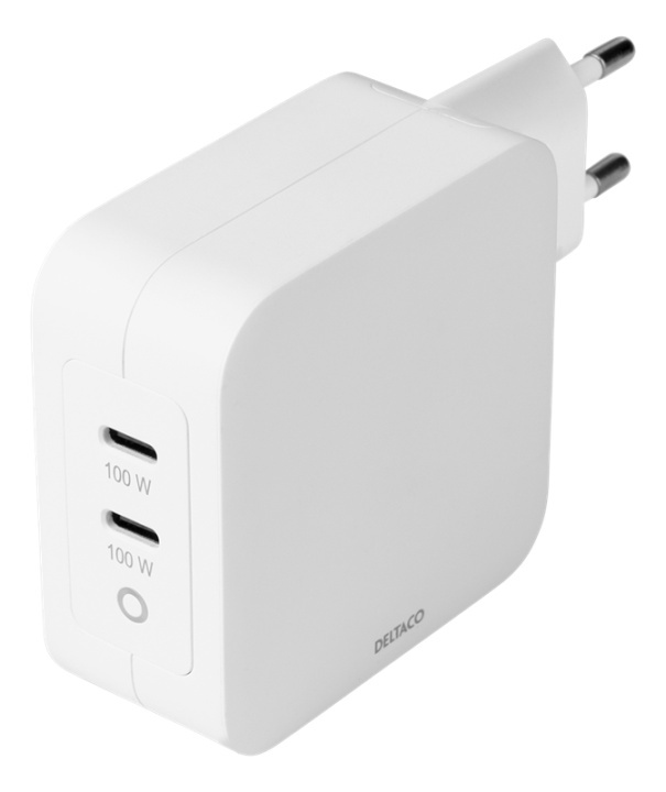 DELTACO USB-C wall charger, GaN technology, 2x USB-C PD, total 100 W i gruppen SMARTPHONE & SURFPLATTOR / Laddare & Kablar / Väggladdare / Väggladdare USB hos TP E-commerce Nordic AB (A16674)