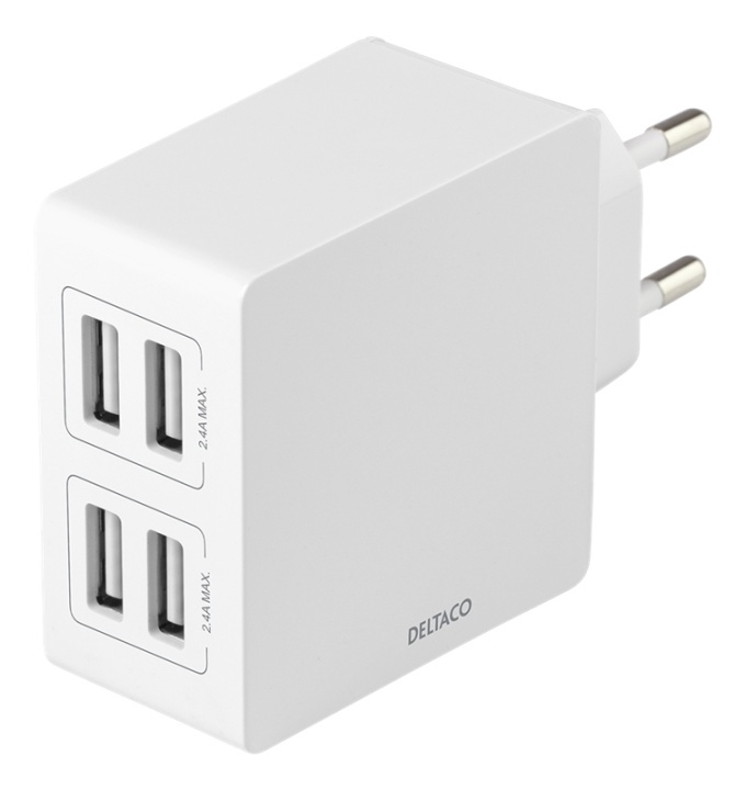 DELTACO USB wall charger, 4x USB-A, 2,4 A, total 24 W, white i gruppen SMARTPHONE & SURFPLATTOR / Laddare & Kablar / Väggladdare / Väggladdare USB hos TP E-commerce Nordic AB (A16736)