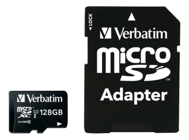 Verbatim microSDXC-kort, 128GB, inkl.adapter, class 10 i gruppen HEMELEKTRONIK / Lagringsmedia / Minneskort / Micro SD/HC/XC hos TP E-commerce Nordic AB (A16881)