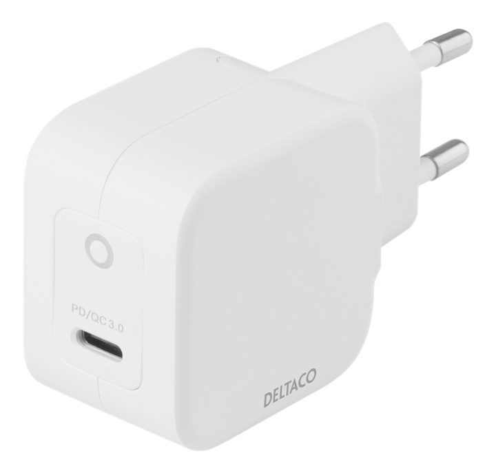 DELTACO USB-C väggladdare 30 W med PD och GaN teknologi, vit i gruppen SMARTPHONE & SURFPLATTOR / Laddare & Kablar / Väggladdare / Väggladdare USB hos TP E-commerce Nordic AB (A17221)