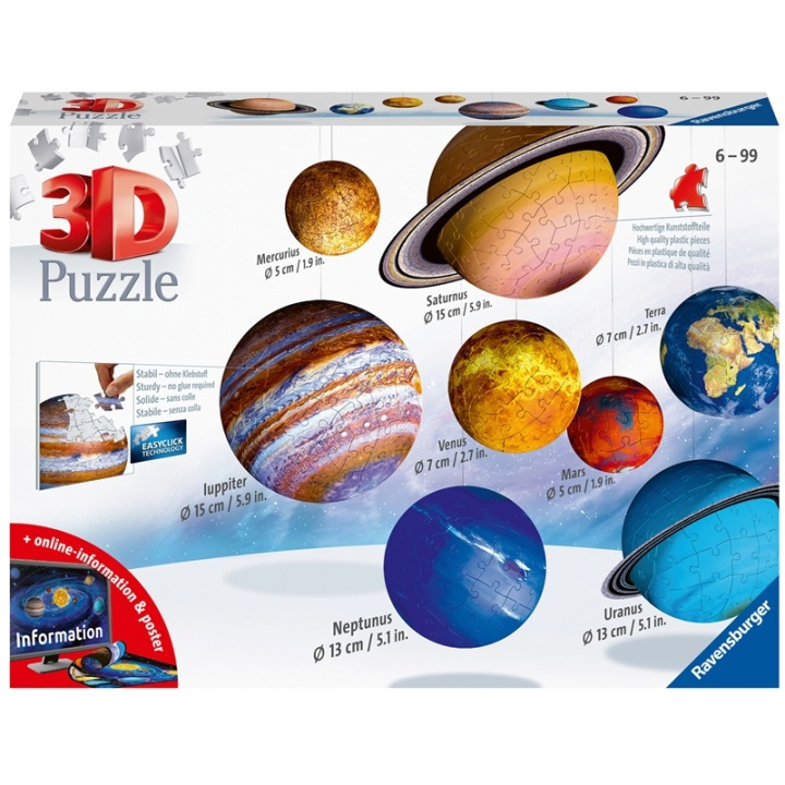 Ravensburger 3D Puzzle Solar System 27/54/7 i gruppen LEKSAKER, BARN- & BABYPRODUKTER / Leksaker / Pussel hos TP E-commerce Nordic AB (A17990)