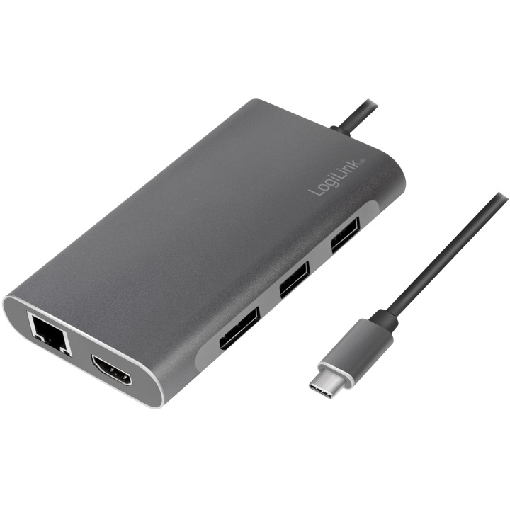 LogiLink USB-C-docka 8-i-1 HDMI/DP/RJ45/USB/USB-C 100W i gruppen DATORER & KRINGUTRUSTNING / Nätverk / Nätverkskort / USB hos TP E-commerce Nordic AB (A19069)