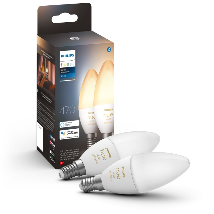 Philips Hue White Ambiance E14 Kron 2-pack i gruppen HEM, HUSHÅLL & TRÄDGÅRD / Smarta hem / Smart belysning hos TP E-commerce Nordic AB (A19265)