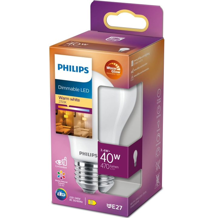 Philips LED E27 Normal 40W Frost Dimbar WarmGl 470lm i gruppen HEMELEKTRONIK / Belysning / LED-lampor hos TP E-commerce Nordic AB (A19301)