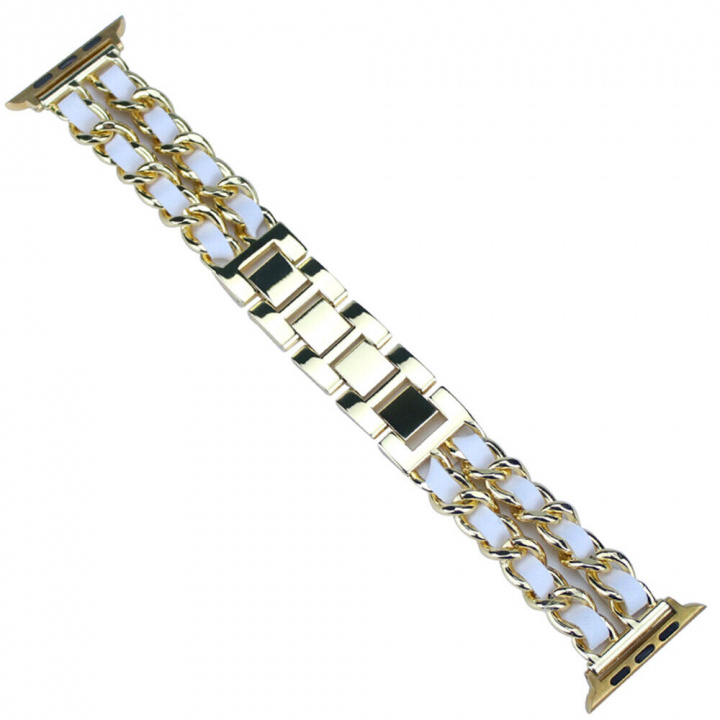 Stilrent Metallarmband till Apple Watch 38/40/41mm, Guld/vit i gruppen SMARTPHONE & SURFPLATTOR / Träning, hem & fritid / Apple Watch & tillbehör / Tillbehör hos TP E-commerce Nordic AB (A20294)
