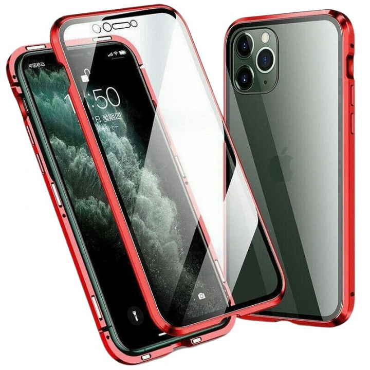 Genomskinligt Iphone 12 Pro Max magnetiskt skal i glas, Röd i gruppen SMARTPHONE & SURFPLATTOR / Mobilskydd / Apple / iPhone 12 Pro Max hos TP E-commerce Nordic AB (A20888)