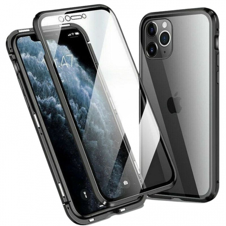 Genomskinligt Iphone 12 Pro Max magnetiskt skal i glas, Svart i gruppen SMARTPHONE & SURFPLATTOR / Mobilskydd / Apple / iPhone 12 Pro Max hos TP E-commerce Nordic AB (A20891)