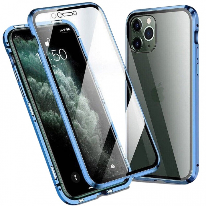 Genomskinligt Iphone 12 Pro Max magnetiskt skal i glas, Blå i gruppen SMARTPHONE & SURFPLATTOR / Mobilskydd / Apple / iPhone 12 Pro Max hos TP E-commerce Nordic AB (A20892)