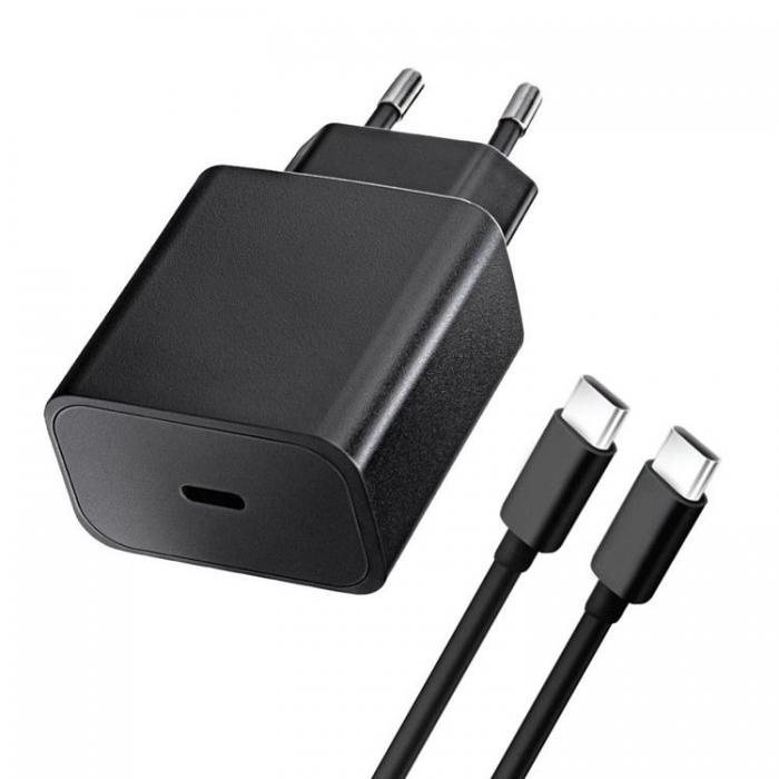 Snabbladdare 25W USB-C med USB C-C kabel 1 meter, Svart i gruppen SMARTPHONE & SURFPLATTOR / Laddare & Kablar / Väggladdare / Väggladdare Typ C hos TP E-commerce Nordic AB (A21138)