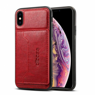 Trendigt iPhone XS/X konstläderskal med kortficka, Röd