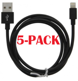 5-PACK Kabel USB-A - Lightning 2.4A, 1m, Svart