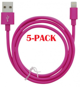 5-PACK Kabel USB-A - Lightning 2.4A, 1m, Rosa